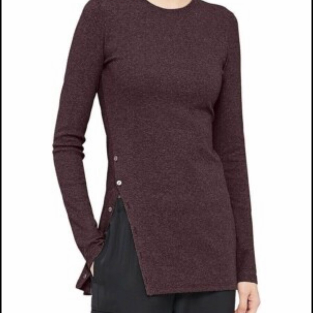 Theory Burgundy Pima Cotton Long Sleeve Tunic Top L